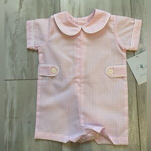 NWT Remember Nguyen Pastel Pink Windowpane William Shortall Romper boys 6M